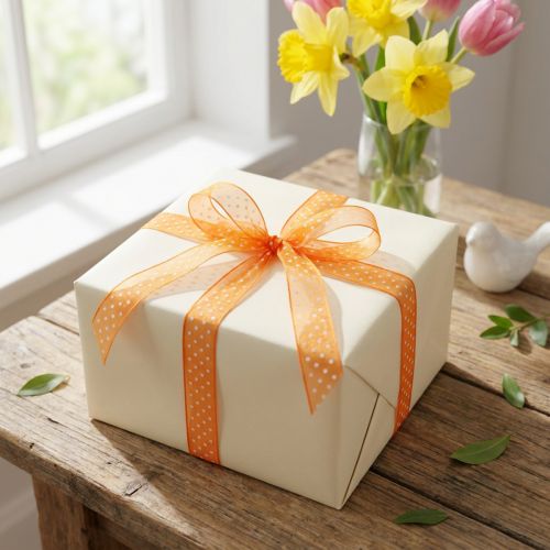 Geschenkband Polyester Orange mit weissen Punkten 1,5 cm x 20 m - Für Dekoration und Geschenkverpackung | Floristik24.ch
