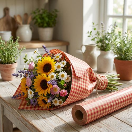 Blumenseide Rolle 75cm Rot Karo, Nassfest, 8kg | Floristik24.ch