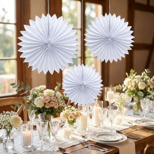 Papierfächer Set 5-teilig Ø25-40cm Weiss aus Papier, Pappe und Stoffband | Floristik24.ch