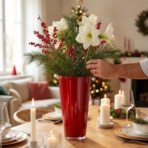 Rote Kunststoffvase Ø20cm H35cm für Blumensträusse | Floristik24.ch