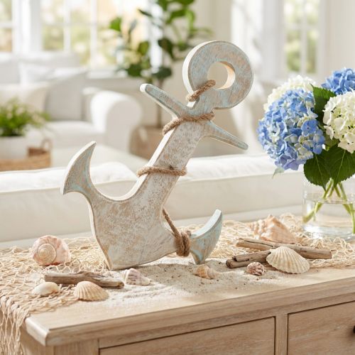 Anker aus Holz in Blau und Weiss 24,5 x 14,5 cm für Maritime Dekoration | Floristik24.ch
