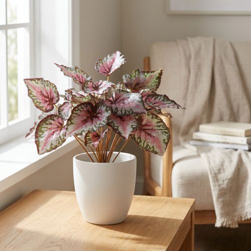 Künstlicher Begonienbusch Grün Violett 34cm aus Seidenstoff | Floristik24.ch