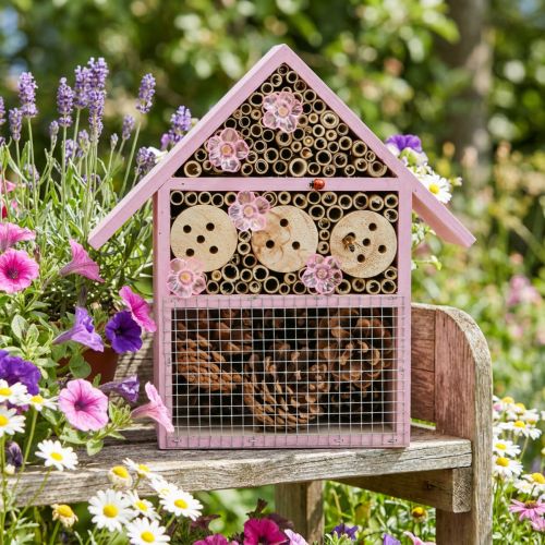 Artikel Insektenhotel aus Holz mit Solarbeleuchtung, 23x24cm, Rosa für Balkon und Garten
