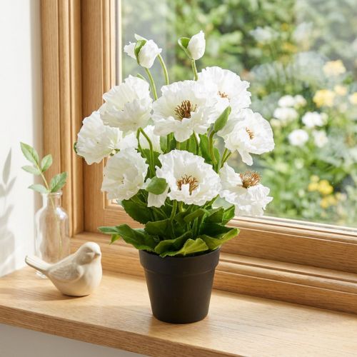 Künstlicher Mohn im Topf Weiss aus Seidenblumen, 48 cm | Floristik24.ch