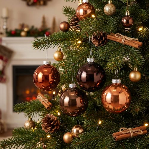 Artikel Weihnachtskugeln Glas Braun Mix Baumkugeln Glanz Ø7,5cm 12St