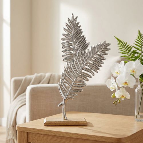 Tischdekoration Farn aus Metall und Holz in Silber, 54x37cm | Floristik24.ch
