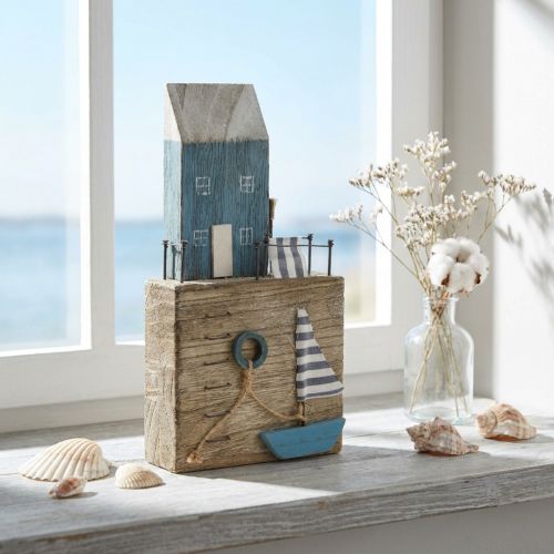 Maritime Holzdeko Hafenpromenade aus Holz H25,5cm Hellblau Weiss | Floristik24.ch