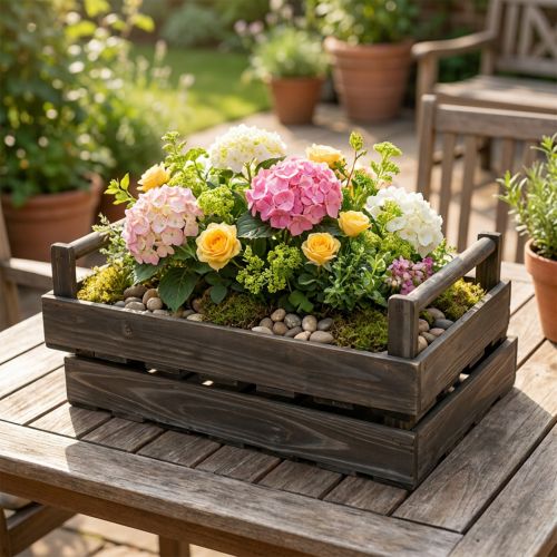 Holztablett rechteckig braun 2er-Set Vintage-Stil 48×32 cm und 39×27 cm mit Griffen | Floristik24.ch