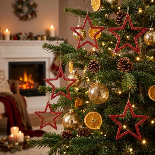 Deko-Sterne aus Kunststoff, Rot, glitternd, 4,5 cm, 120 Stück, Weihnachtsdekoration | Floristik24.ch