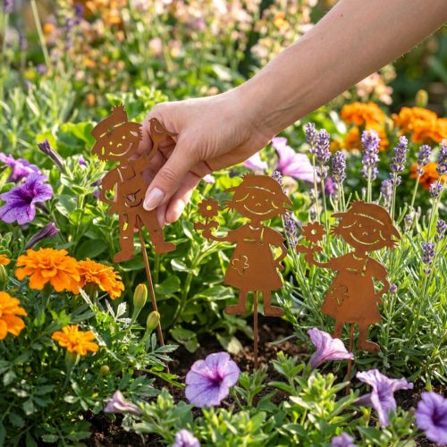 Gartenstecker Metall Rostoptik Figuren Junge & Mädchen 49 cm 4er Set | Floristik24.ch