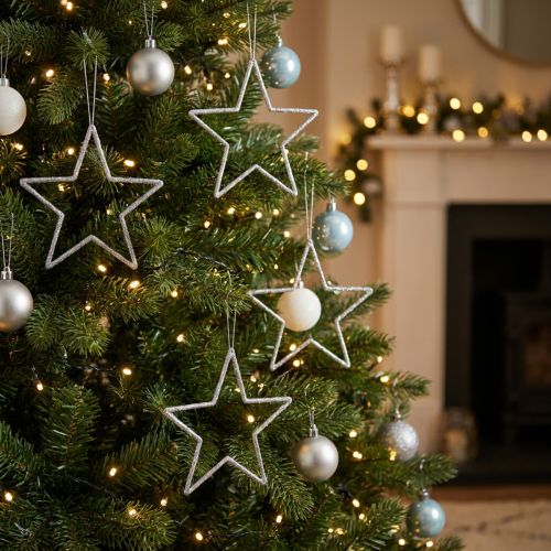 Weihnachtsstern Anhänger 17,5 cm Silber Glitter 9 Stück Kunststoff | Floristik24.ch