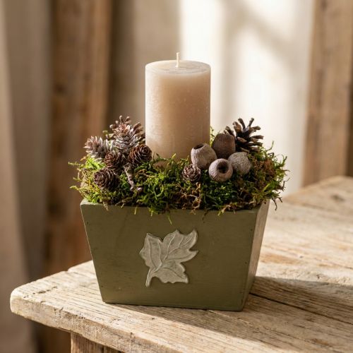 Pflanzkasten Holz Grün Shabby Chic mit Metallblatt 11×14,5×14cm | Floristik24.ch