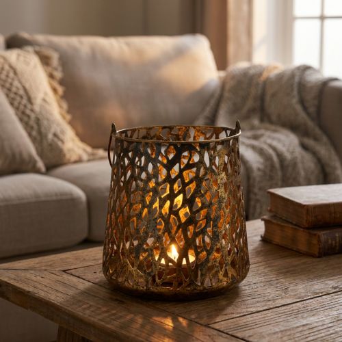 Deko Laterne Metall Gold Antik 14,5 cm Tischdeko und Teelichthalter | Floristik24.ch