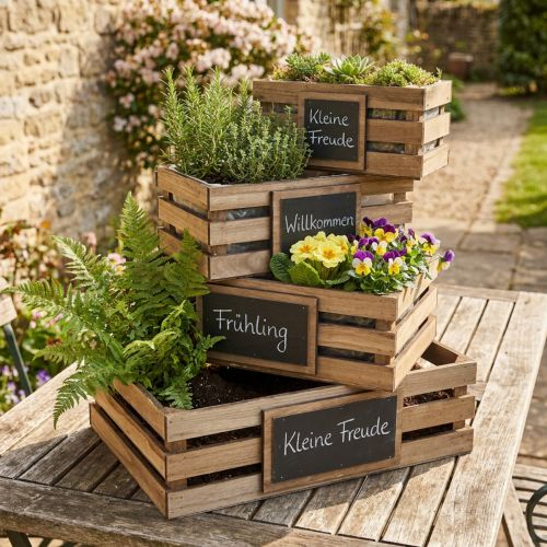 Holzkisten-Set mit Tafeln 4 Grössen für Deko