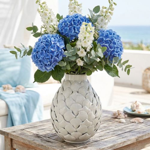 Artikel Maritime Metallvase mit Muscheldekor Ø24cm H31,5cm Grauweiss