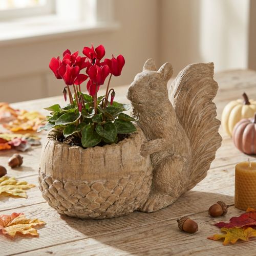 Artikel Übertopf Steinguss Eichhörnchen-Motiv, 26x14x19 cm, Braun/Grau für drinnen und draussen