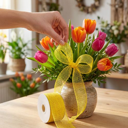 Artikel Netzband Gelb drahtverstärkt Kunststoff 50mm x 10m für Dekoration