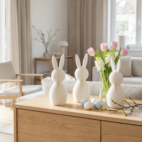 Dekofigur Hase Kunststoff Weiss Faltoptik 13cm 3er-Set für Wohnzimmer und Büro | Floristik24.ch
