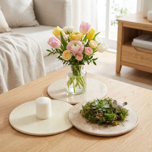 Artikel Runde Keramik-Untersetzer mit Blumenmotiv Ø20 cm Beige/Braun 3er-Set