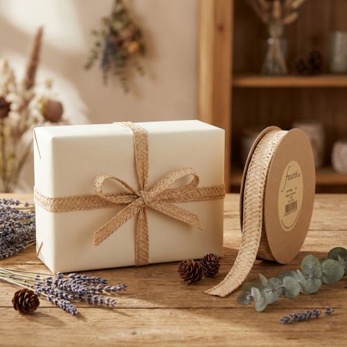 Artikel Geflochtenes Papierband 20mm x 10m Natur Braun für Geschenk- und Dekorationszwecke
