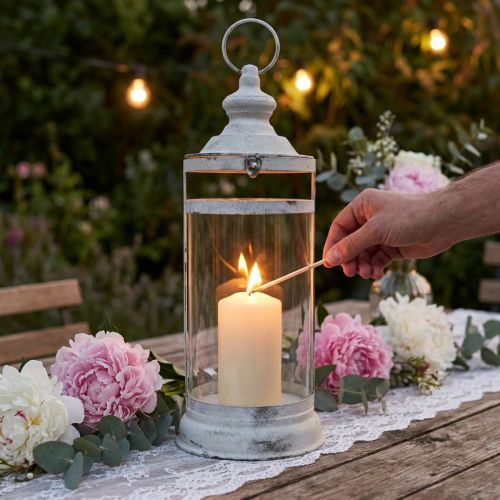 Deko-Laterne aus Metall mit Glas, Weiss, Ø15cm, H46cm für Windlichter und Dekoration | Floristik24.ch