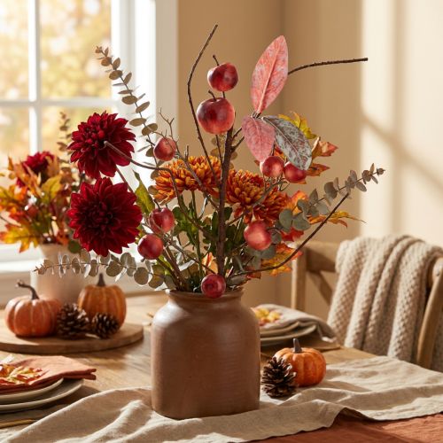 Artikel Künstlicher Zweig mit roten Äpfeln und Blättern, 70 cm, Herbst- und Weihnachtsdeko