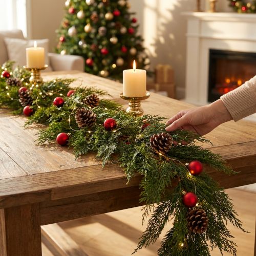Artikel Künstliche Thuja Tannengirlande mit Früchten Grün Braun 175cm