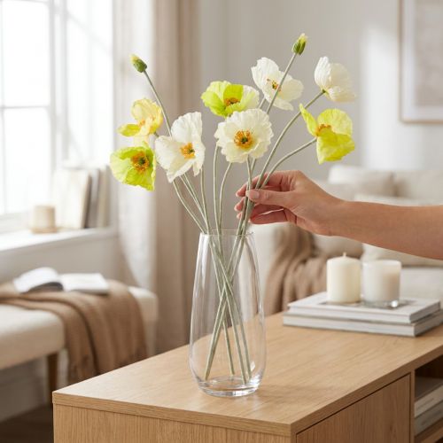 Künstliche Mohnblumen aus Polyester und Kunststoff 95 cm Gelb | Floristik24.ch