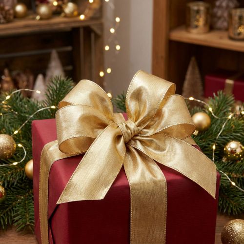 Geschenkband Gold mit Drahtkante 40mm 25m | Floristik24.ch