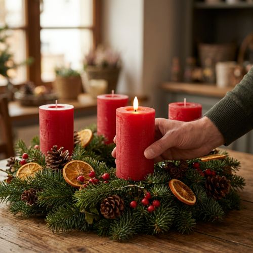 Artikel Rote LED-Stumpenkerze aus Echtwachs mit Timer, 15 cm