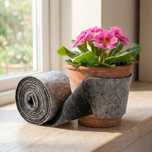 Artikel Topfband aus Wollfilz 15 cm x 5 m, zweifarbig Grau und Schwarz