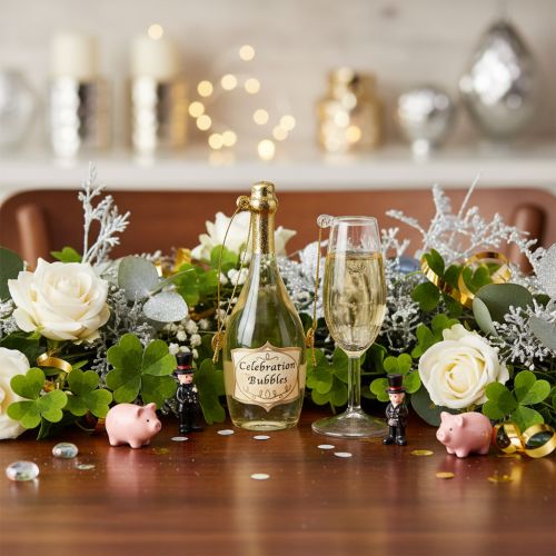 Artikel Sektflasche und Sektglas Anhänger-Set aus Glas 14cm Dekoration für Weihnachten und Silvester