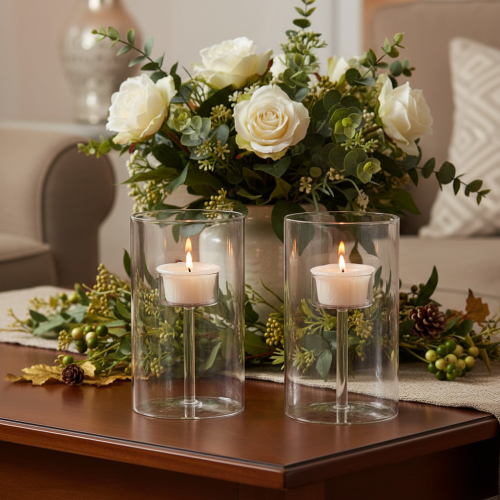 Artikel Kerzenglas Windlicht mit Teelichteinsatz aus Glas, 15 cm, 2er-Set