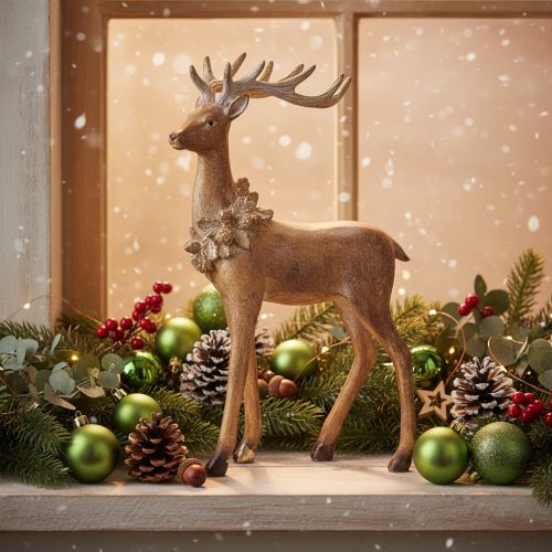 Artikel Dekofigur Hirsch mit Geweih 28cm Polyresin Braun mit Gold und Silber