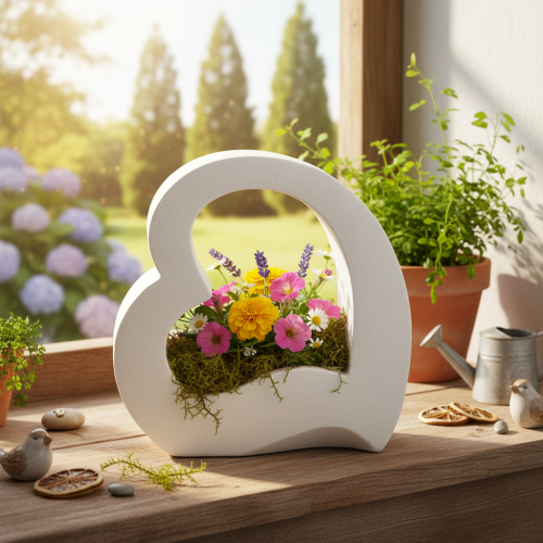 Herzförmige Deko-Schale aus Keramik, 19 cm, Weiss, zum Bepflanzen und Dekorieren | Floristik24.ch