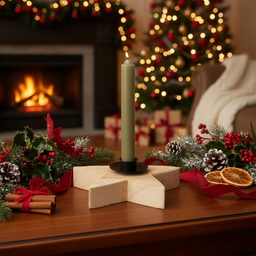 Artikel Holzstern Kerzenständer für Stabkerzen, 16 cm, Natur und Schwarz