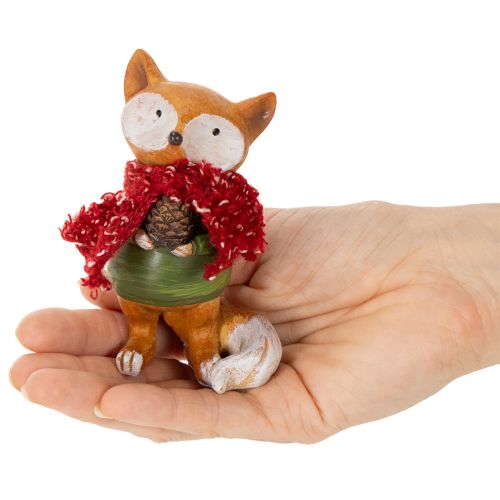Deko-Fuchs mit Schal und Zapfen 10cm 2er-Set Polyresin orange-grün | Floristik24.ch