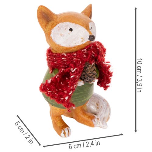 Deko-Fuchs mit Schal und Zapfen 10cm 2er-Set Polyresin orange-grün | Floristik24.ch