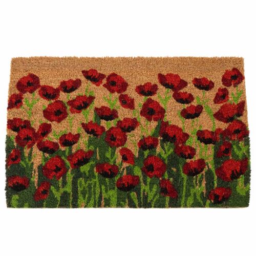 Fussmatte aus Kokosfaser mit Mohnblumen-Motiv 60x40x2cm für den Eingangsbereich