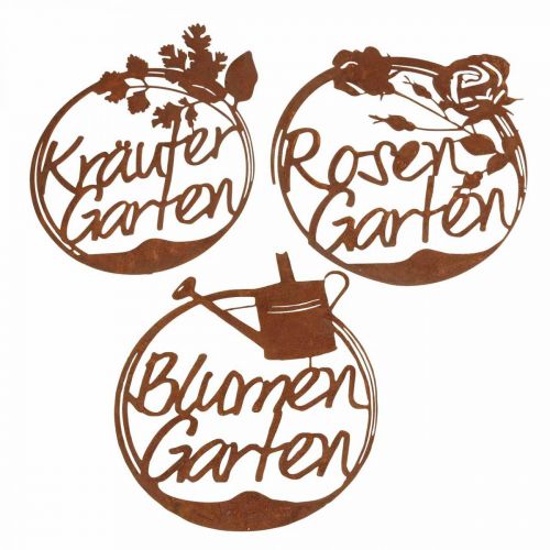 Artikel Gartendeko Rost, Schriftzug, Kräuter Blumen Rosen 29,5cm 3 St