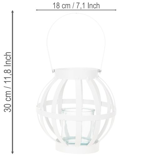 Gartenlaterne aus Metall und Glas, weiss, Ø18,5cm | Floristik24.ch