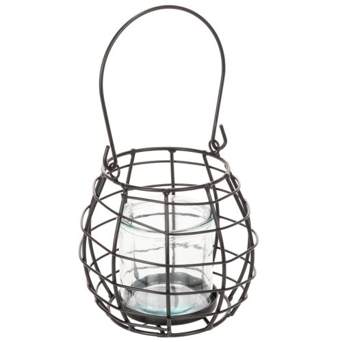 Gartenlaterne Metall Schwarz mit Glas-Windlicht Ø14cm H12,5cm