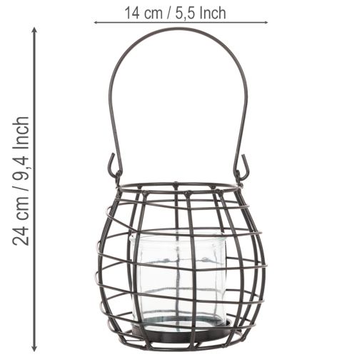 Gartenlaterne Metall Schwarz mit Glas-Windlicht Ø14cm H12,5cm | Floristik24.ch
