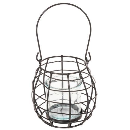 Gartenlaterne Metall Schwarz mit Glas-Windlicht Ø14cm H12,5cm | Floristik24.ch
