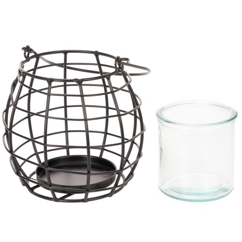Gartenlaterne Metall Schwarz mit Glas-Windlicht Ø14cm H12,5cm | Floristik24.ch