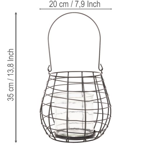Gartenlaterne aus Metall mit Glas Windlicht Schwarz Ø20cm H18,5cm | Floristik24.ch