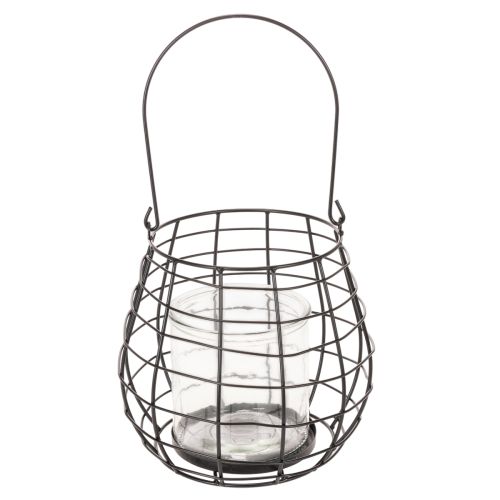 Gartenlaterne aus Metall mit Glas Windlicht Schwarz Ø20cm H18,5cm | Floristik24.ch