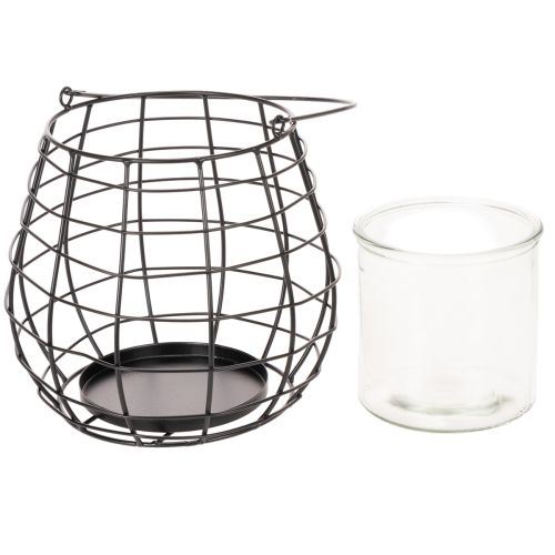 Gartenlaterne aus Metall mit Glas Windlicht Schwarz Ø20cm H18,5cm | Floristik24.ch