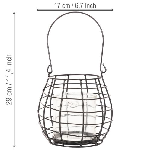 Gartenlaterne mit Henkel Metall Schwarz Windlicht Glas Ø17cm H15cm | Floristik24.ch