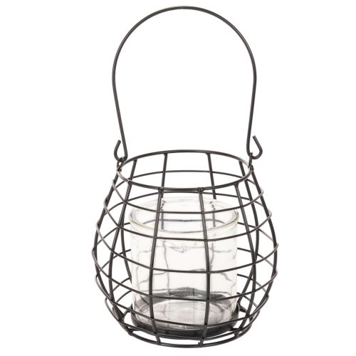 Gartenlaterne mit Henkel Metall Schwarz Windlicht Glas Ø17cm H15cm | Floristik24.ch